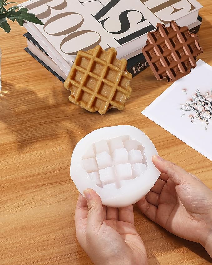 Waffle Silicone Mold, Artificial Food Fondant Mold, Simulated Waffle Candle Molds, Cookie Waffle Mold, French Bread Waffle-Shape Soap Molds For Aromas Chocolate Candy Dessert Clay Resins - Image 8