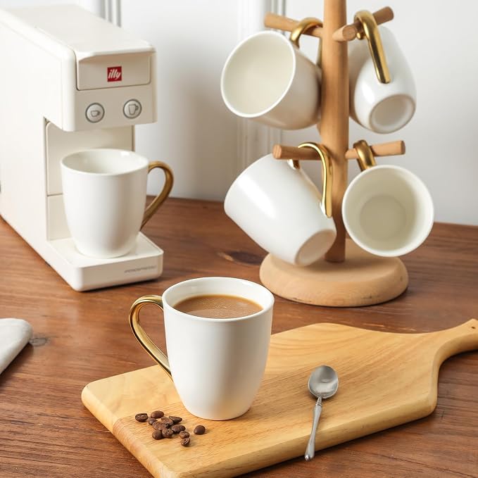 vicrays Coffee Mug Set, 11 Ounce, Set of 6, Ceramic Mug for Men, Women, Unique Glazed Mugs with Handle for Coffee, Tea, Milk, Cocoa, Cereal(White with Golden) - Image 6