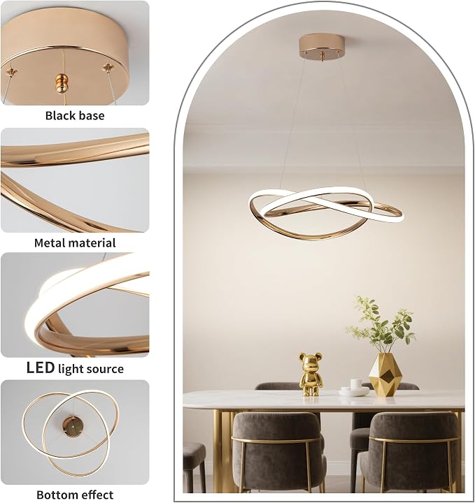 Modern LED Chandelier for Dining Room Pendant Light Fixture 40W,Gold | 5CCT/2700K-5000K,Dimmable,Bedroom,Living Room,Dining Room,Kitchen,Kids Nursery,Home Office - Image 6