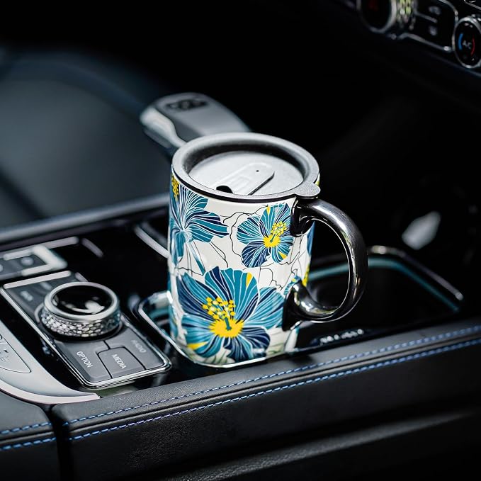 Topadorn 17oz Ceramic Travel Mug with Lid, Hibiscus Coffee Mug | 17oz Ceramic Travel Mug • Hibiscus Floral Design • Coffee Mug with Lid • Microwave & Dishwasher Safe • Gift Box - Image 7