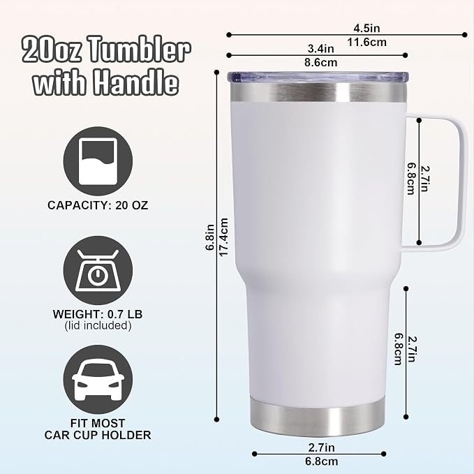 20 oz Tumbler with Handle and Lid Insulated Travel Coffee Mug White 12P | Stainless Steel Tumbler, coffee tumbler with handle,Spill Proof Double Wall Vacuum Tumbler Cup Keep Drink Hot & Cold - Image 6