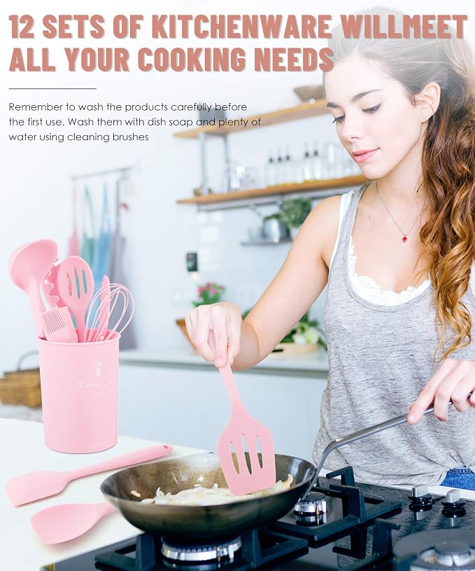 Kitchen Utensils Set-12 Pieces Silicone Cooking Utensils Set (Dishwasher Safe) 392°F Heat Resistant Spatula Set, Nonstick Cookware | Dishwasher Safe 392°F Heat Resistant Spatula Set Kitchen Utensil Set for Nonstick Cookware,Best Kitchen Tools with Holder - Image 7