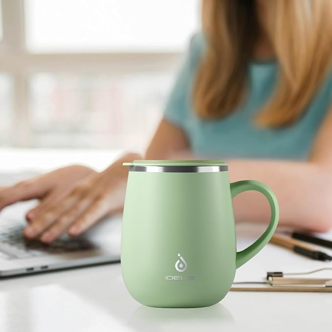 Ideus 16 oz Insulated Coffee Mug with Handle and Lid, Double Wall Stainless Steel Vacuum Thermal Coffee Mug, Travel Coffee Cup Thermal Cup for Home and Office, Avocado Green - Image 6