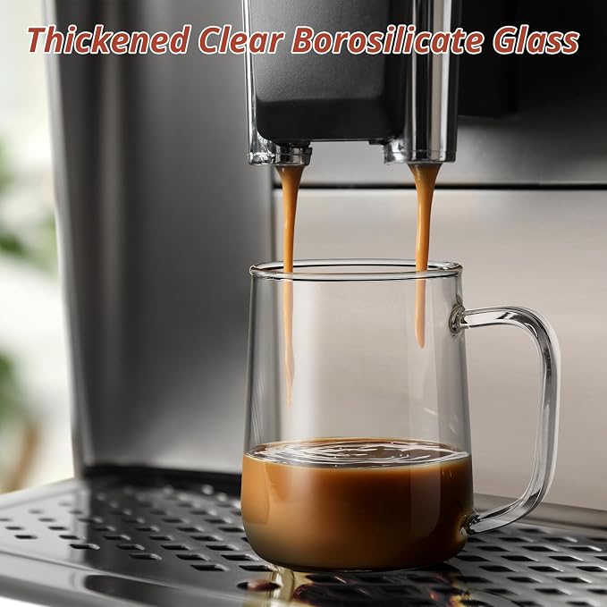 Glass Coffee Mugs, 16 oz Glass Coffee Cups with Acacia Wood Lids, Clear Borosilicate Glass Mugs with Handles for Cappuccino, Tea, Latte, Hot/Cold Beverages, Wine, Americano, Set of 4 - Image 3
