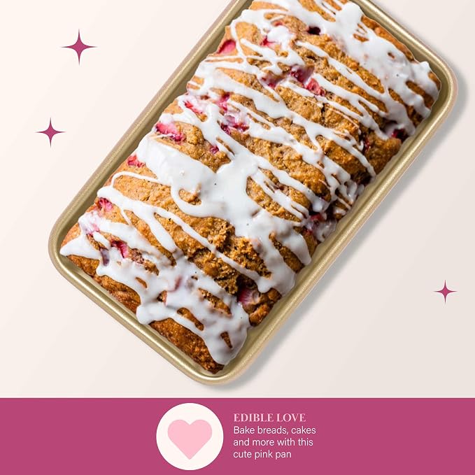 Paris Hilton Nonstick Carbon Steel Bakeware Collection, 9-Inch x 5-Inch Loaf Pan, Dishwasher Safe, Made without PFOA and PFAS, Pink Champagne Two-Tone - Image 4