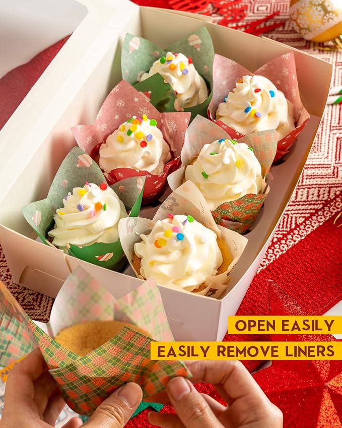 Katbite Christmas Tulip Cupcake Liners 200PCS, Muffin Baking Holders | Greaseproof Baking Cups for Christmas Party, Holiday, Wedding, Birthday, Food Grade Paper Cupcake Wrapper for Muffin - Image 3