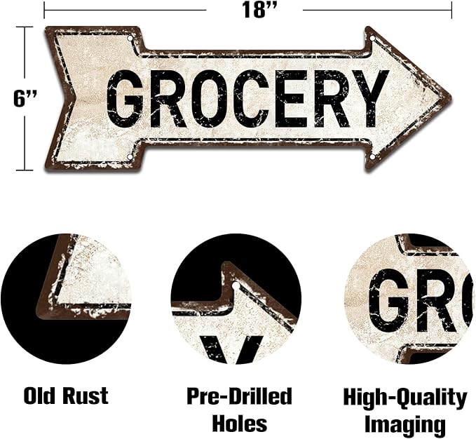 Mukuko Retro Arrow Metal Tin Sign Grocery Wall Decor Bar Restaurant 6" x 18" - Image 2