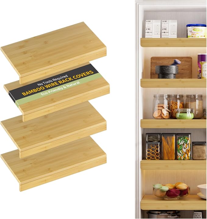 Wire Shelf Covers, Bamboo Wire Rack Covers for Pantry, Closet，Kitchen (4pcs, 24" W x 12" D, Natural) by ClimbHope