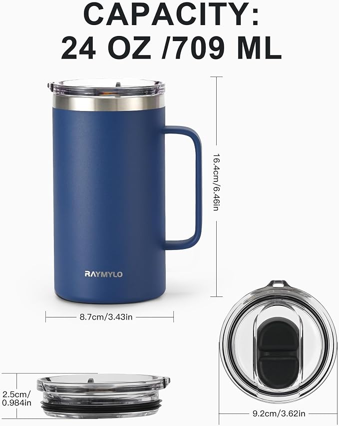 RAYMYLO Insulated Coffee Mug 24 oz, Spill-Proof & Detachable Slider Lid | Double Wall Stainless Steel with Thorough Clean Lid & Handle, Cold for 9 Hrs, Suitable for Camp Home Office - Image 6