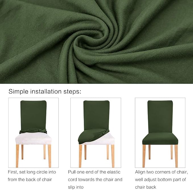 Fuloon 6 Pack Super Fit Stretch Removable Washable Short Dining Chair Protector Cover Seat Slipcover for Hotel, Dining Room, Ceremony, Banquet Wedding Party | Solid Dark Green, Set of 6, Super Fit, Stretch, Removable, Washable, Suits for Hotel, Dining ... - Image 4