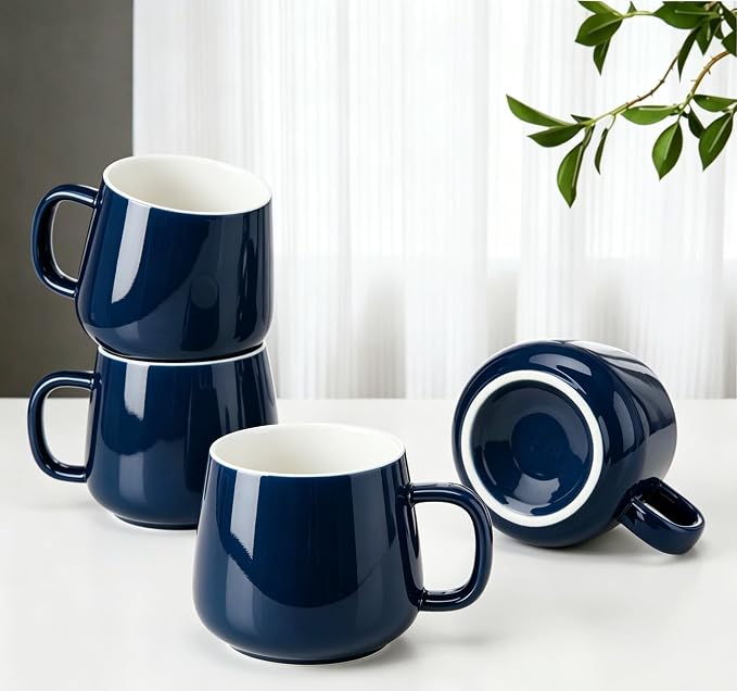 Teocera Ceramic Coffee Mug Set of 4-12 oz Coffee Mugs with Large Handles for Hot or Cold Drinks Like Latte, Cocoa, Tea or Juice - Smooth Ceramic, Dishwasher Safe, Navy by Teocera