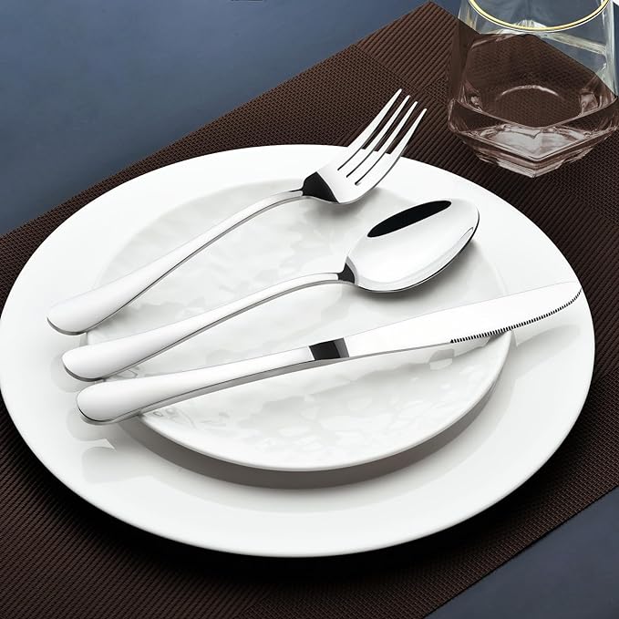 Silverware Set for 6,30 Piece Stainless Steel Flatware Utensils Cutlery Set | Heavy Duty Steak Knife Fork and Spoon, Dishwasher Safe, Gift Package for Wedding Housewarming - Image 4