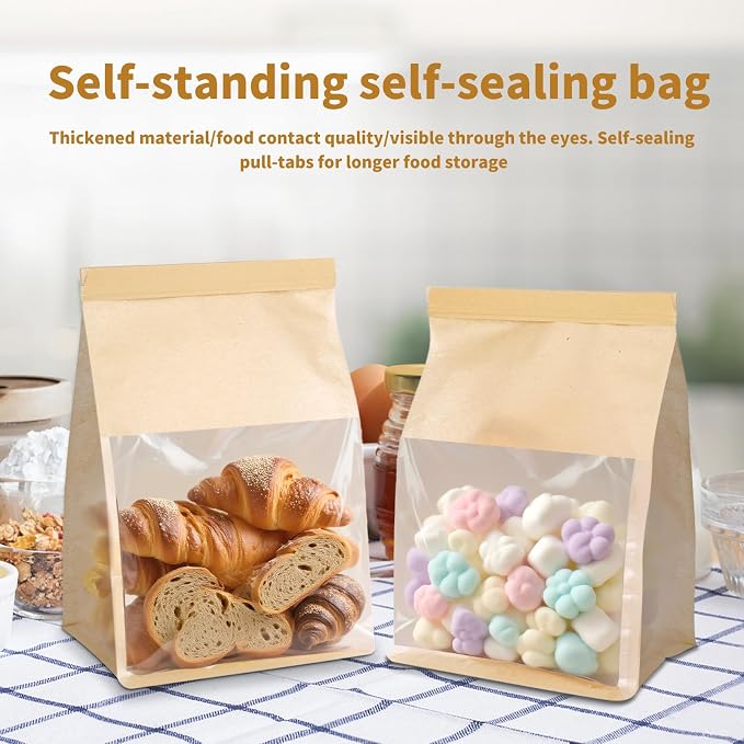 100 Pack Bread Bags with Tin Tie，Small Bakery Bags with Clear Window，Bagel Bags，Cookie Bag for Bakery, Homemade Bread，Popcorn，Cookies，Coffee Bean - Image 7