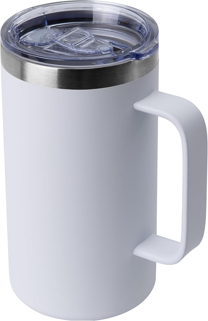 DOMICARE 24oz Mug with Handle and Lid, Stainless Steel Coffee Mug, Reusable Insulated Cup, Travel Mug with Handle, Double Wall Vacuum Coffee Tumbler for Men and Women, White, Pack 1 by VisittheDOMICARE