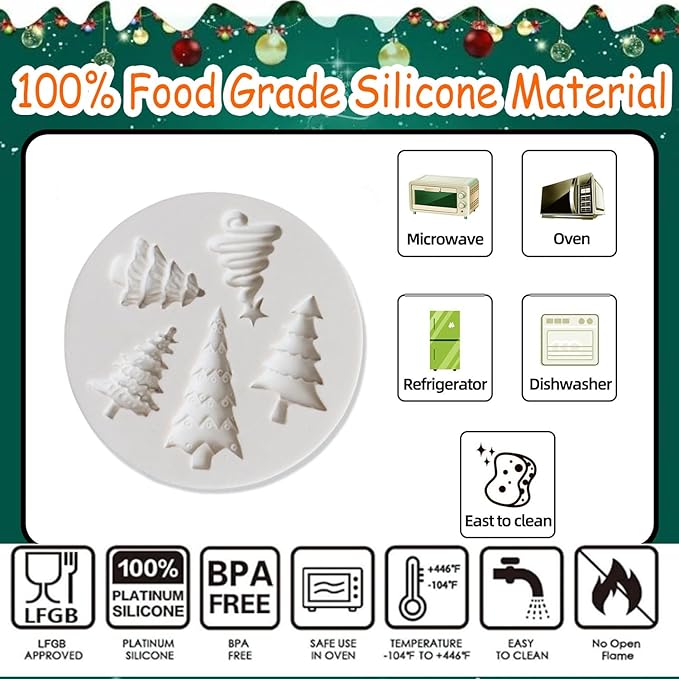 1 Pcs Christmas Tree Silicone Molds Cake Pans Cookie Trays Handmade Soap 5-Cavities Making Molds for Chocolate Pudding Jelly Muffin Cups Kitchen Baking Candy Decoration