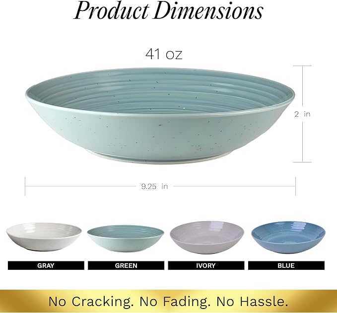 Sango Siterra Artist's Blend Stoneware Pasta Bowls (Set of 4) Multi Assorted Colors– Featuring Soft Gray, Blue, Green, and Ivory, for Everyday Dining & Entertainment, Microwave & Dishwasher Safe - Image 5