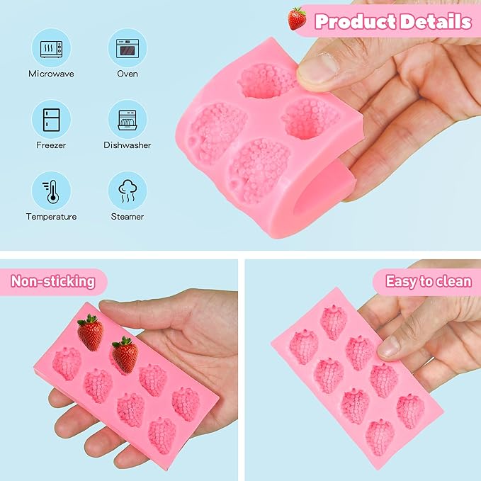 5Pcs Strawberry Baking Mold Silicone 3D Strawberry Chocolate Mold, Candy Jelly Flower Fondant Molds Ice Cream DIY Paper Cup Cake Biscuit Dessert Making