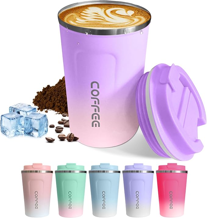 SPLMIFA Travel Coffee Mug Leak-Proof, Reusable Coffee Cups with Lid, Stainless Steel Vacuum Insulated Coffee Tumblers, Thermal Insulation Cup for Men and Women Hot & Cold Drinks(2nd-Purple Pink, 12OZ) by SPLMIFA