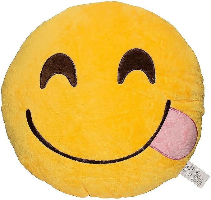 EvZ Official Certified Yum Plush Pillow - 32cm Large Soft Savory Face Emoticon Cushion - Cute Decorative Stuffed Toy for Kitchen, Dining Room & Foodie Gift (Yellow) by EvZ