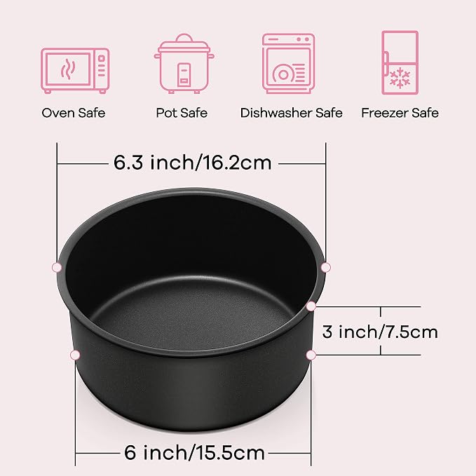 Herogo 6 x 3 Inch Cake Pans Round Set of 3, Stainless Steel Black Nonstick Deep Baking Pan, for Birthday Wedding Layer Cake Bakeware, Leakproof & Straight Side, Dishwasher Safe - Image 2