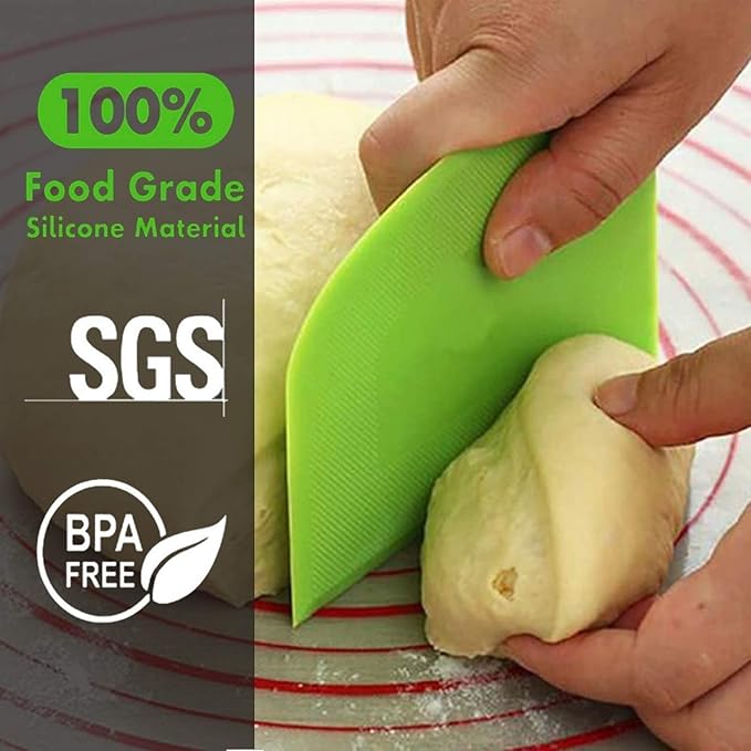 SURDOCA Dough Scraper Bench Scraper - 3P 7.1x4.9" Plastic Flexible Bowl Scraper, Sharp Edge & Angles Cake Scraper. Non-Slip Bakeware Decorating Tools Sculpting & Modeling Tools - Blue+Green+Blue