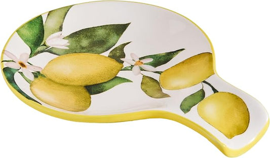 Bico Lemon Dreams Spoon Rest for Stove Top, Ceramic Spoon Holder for Kitchen Counter, Easy to Clean Coffee Spoon Rest Dishwasher Safe, Kitchen Cooking Utensil Rest for Ladles Spatula by Bico