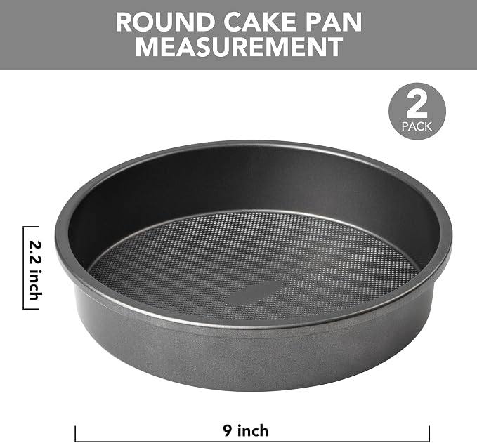 Tiawudi 9" Round Cake Pan Set of 2, 0.8mm Thick Heavy Duty Bakeware for Tiered & Layered Cakes, Nonstick Baking Pan with Diamond Texture for Even Heating, Cake Mold - Image 2