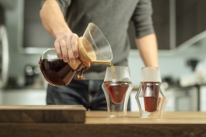 KRUVE EQ Inspire 150ml Handmade Double Wall Coffee Cups, Espresso Cups, and Glass Cups Set of 2 - Heat-Resistant Borosilicate Coffee Mugs, Perfect for Enhancing Aroma and Flavor, Dishwasher Safe