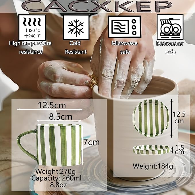 8 Oz Coffee Mug Large Espresso Cups With Saucer Ceramic Coffee Mugs Porcelain Coffee Cup With Saucer Hand-Painted Striped Art Cup And Saucer,C - Image 4