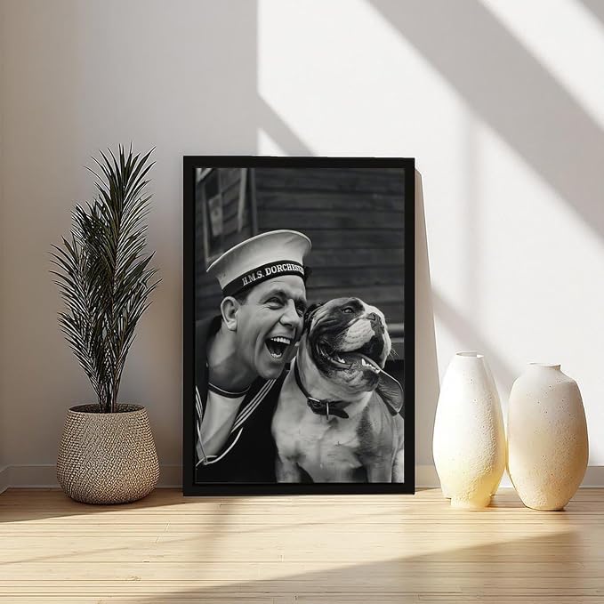 Sailor And Bulldog Smiling, Vintage English Black And White , Funny Dog Poster Canvas Poster Wall Art Decor Print Picture Paintings for Living Room Bedroom Decoration Black Frame 12x18in(30x45cm) - Image 6