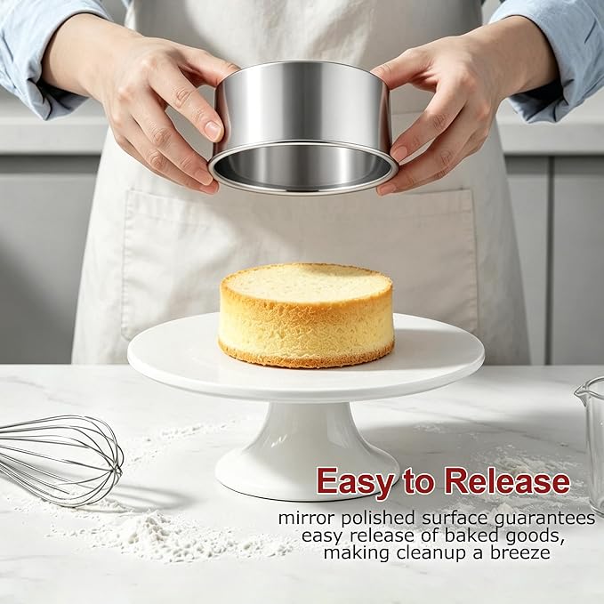 LIANYU 4 Inch Round Cake Pan Set, Mini Round Baking Pans of 4 | Stainless Steel Small Bakeware, Mirror Polished, Ideal for Layer Wedding Party Birthday Cake, Oven & Dishwasher Safe - Image 4