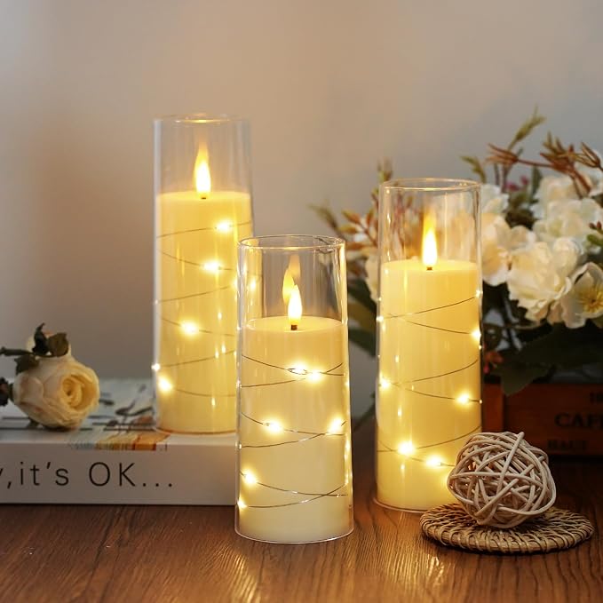 Flameless Candles,with Embedded Star String, Battery Operated Candles Flickering LED Pillar Candles with Remote Control and Timer, Home Decoration Add a Warm and Romantic Atmosphere，Set of 7 (Ivory) - Image 5