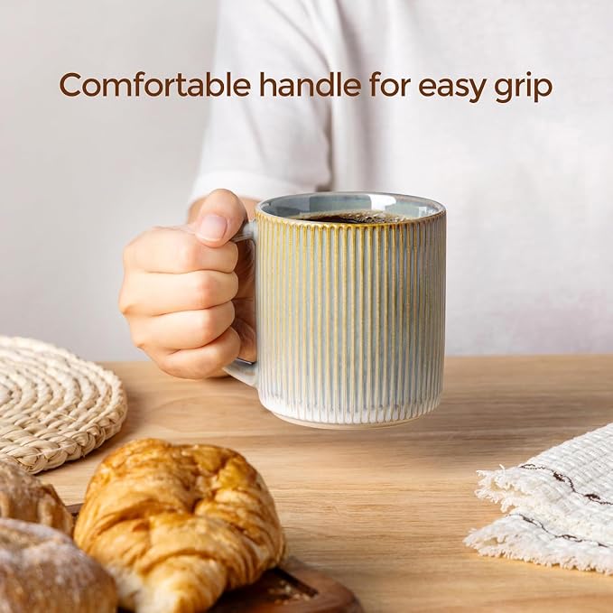 theterra Ceramic Coffee Mugs Set of 4, 14.2 oz Coffee Cups with Handle | Handmade, Suitable for Latte, Tea, Milk, Beer & Hot Cocoa, Desert Sage - Image 5