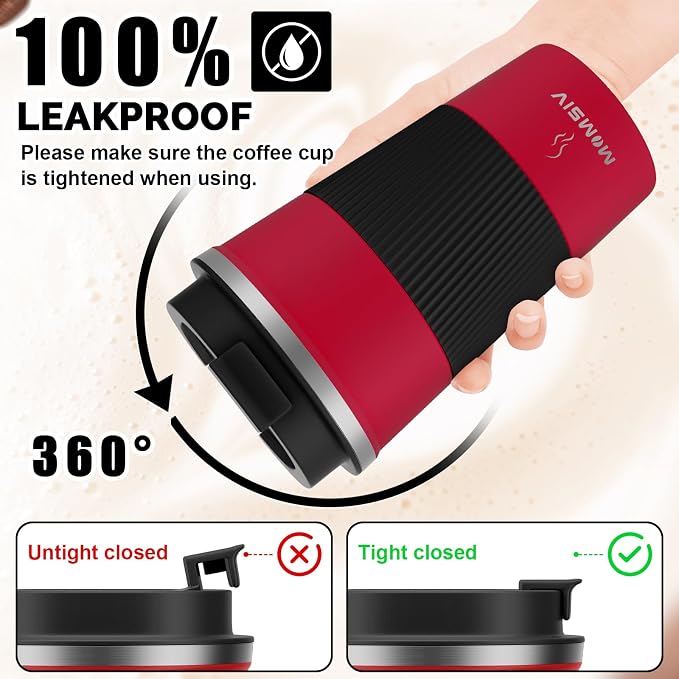 MOMSIV 12oz Travel Coffee Mug, Insulated Coffee Cup with Leakproof Lid | 6-Hour Heat Retention, 360°Leak proof, Vacuum Stainless Steel Double Walled, BPA-free, Reusable And To Go Coffee Mug - Image 4