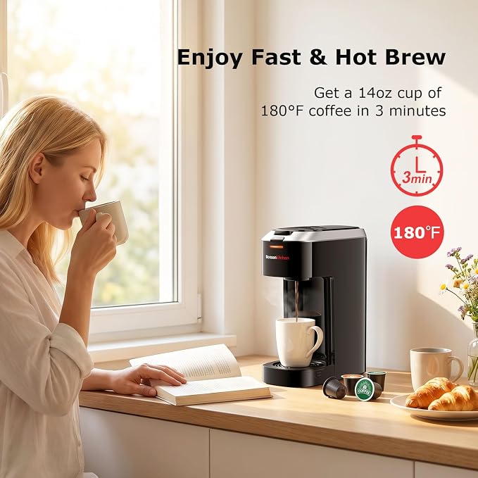 Bonsenkitchen 2-in-1 Single Serve Coffee Maker for K Cup & Ground Coffee | Fast Brewing (6-14oz), Travel Mugs Friendly, Space-Saving for Home，Office，Dorm - Image 4
