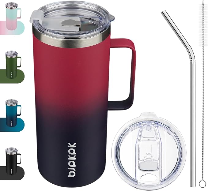 BJPKPK 32oz Insulated Coffee Mug with Handle, Stainless Steel Travel Mug | Keeps Drinks Hot & Cold, Double Wall Vacuum, 2 Lids Included, BPA-Free Coffee Tumbler for Home, Office & Travel by BJPKPK