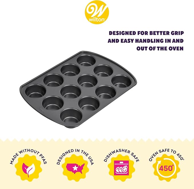 Wilton Gold Non-Stick Bakeware Muffin Pan-Baking Pan for Muffins & Cupcakes-Made Without PFAS,Dent Resistant&Dishwasher Friendly-Offers Even Heat Distribution-10.5 x 15 x 2 Inches, 12 Cup (Pack of 6) - Image 3