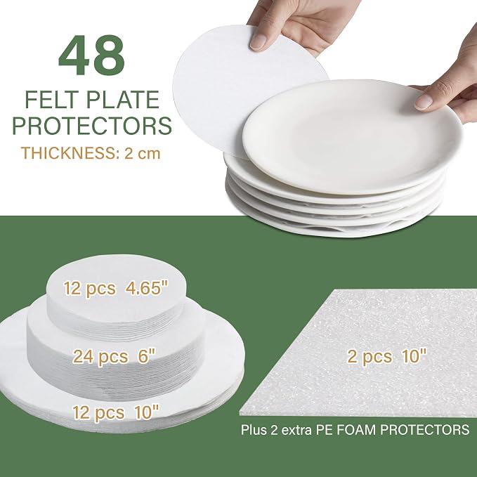 LotFancy China Storage Containers - Quilted 6-Piece Set Storage Box- Stores Chinaware, Stemware, Dinnerware, Dish Storage Service for 12, 48 Pcs Felt Protectors, Cardboard Dividers Included - Image 4