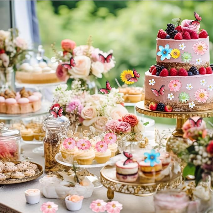 55 Pcs Edible Flowers & Butterflies Cake Decorations - Cupcake Toppers for Wedding, Birthday Party Food (Mixed Size & Colour) - Image 6