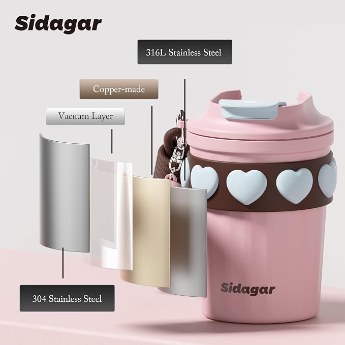 SDGA+ 12 oz Travel Coffee Mug Spill Proof Leak Proof, Stainless Steel Thermal Coffee Cup with Lid, Resuable Cup for Hot and Cold, Portable Tumbler for Women, Light Pink - Image 7