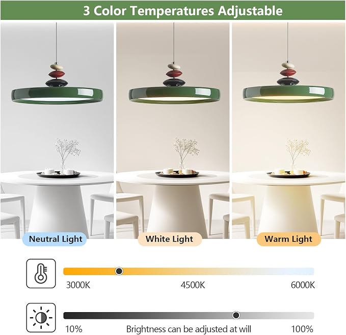 Modern Pendant Lights,Green 16" LED Pendant Lighting Fixture with Remote Control Dimmable 3 Color Mode & Brightness, Adjustable Hanging Lamp for Kitchen Dining Room Bedroom Kitchen Island - Image 4