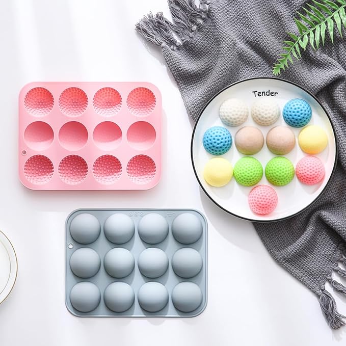 2 Pack Golf Ball Chocolate Silicone Molds 3D Golf Ball Mold for Cake Pops Chocolate Bomb Cake Decorations Mousse Pastry Handmade Soap Cupcake Topper