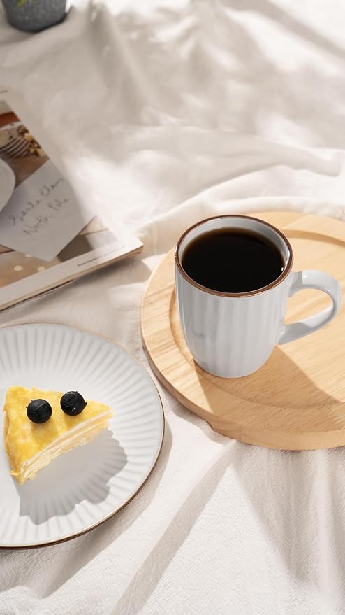 famiware Coffee Mugs Sets for 4, 12 oz Mug Set, Coffee Cups with Handle for Coffee, Tea, Cocoa and Milk, Microwave and Dishwasher Safe, White Stripe - Image 6