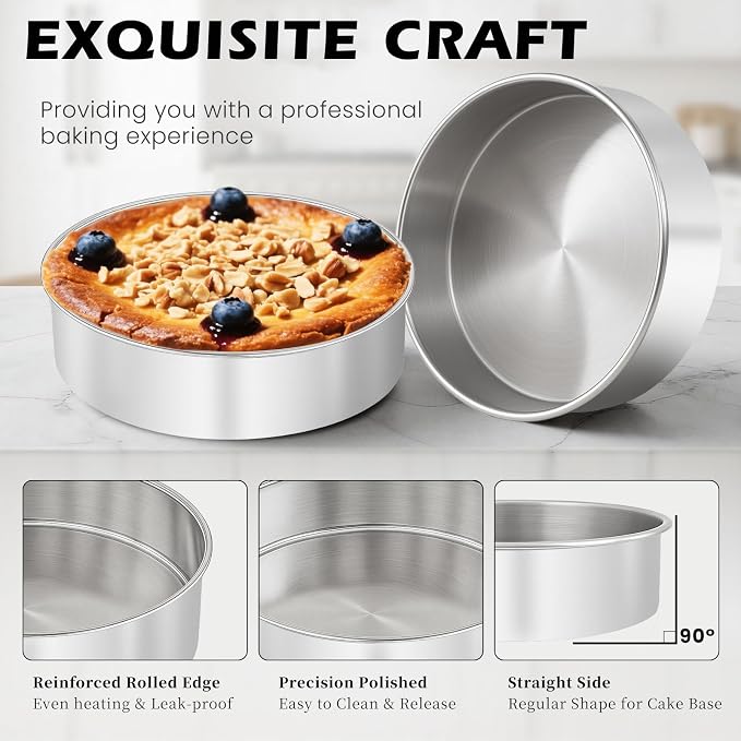 6 Inch Cake Pan - 3PCS Stainless Steel Smash Cake Baking Pans Tins with 100 PCS Parchment Paper, Round Bakeware for Party Birthday Wedding, Mirror Finish & Dishwasher Safe - Image 3