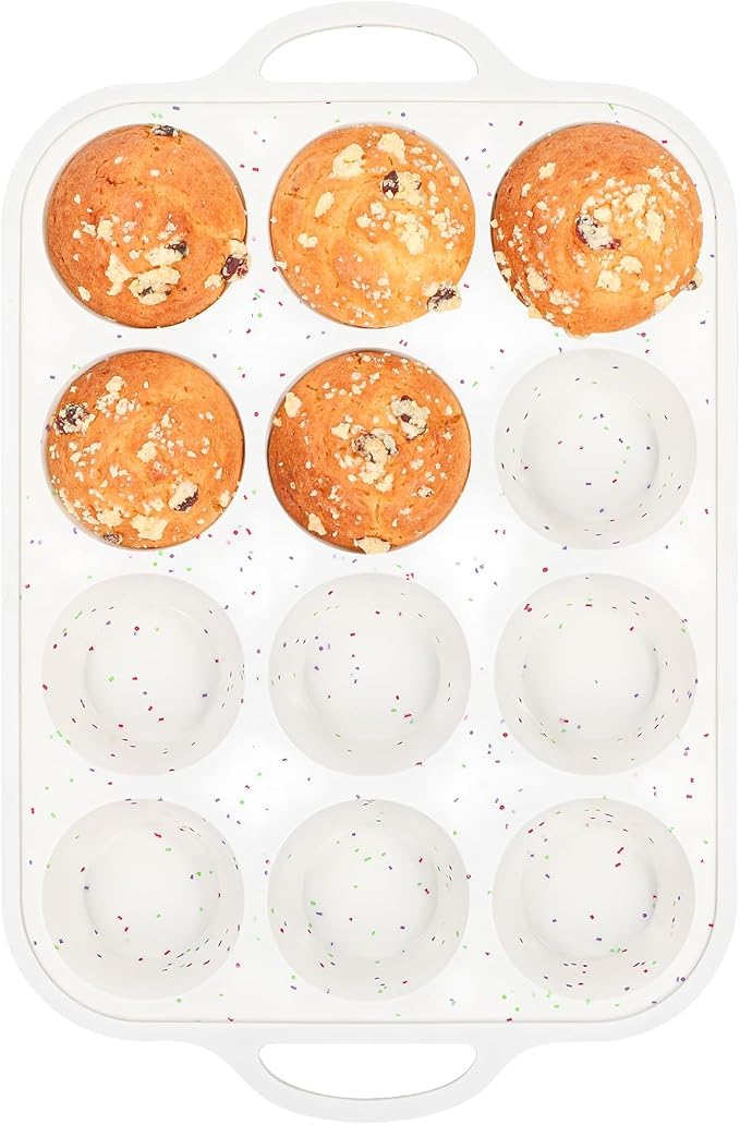 Silicone Muffin Pan for Baking with Metal Reinforced Frame, Nonstick Cupcake Pan 1 Pack Regular Size Egg Bites Silicone Mold by Fimary