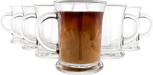 Vikko Glass Coffee Mugs Aroma Collection 13 Ounce Thick and Durable Wide, Set of 6 Heavy Base Dishwasher Safe Large Glass Coffee Cups by Vikko