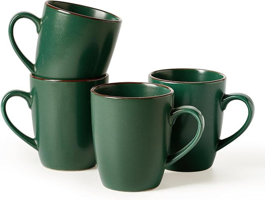 famiware Venus Coffee Mugs for 4, 13 oz Mug Set, Dringking Cup with Handle for Coffee, Tea, Cocoa, Milk, Dark Green by Famiware