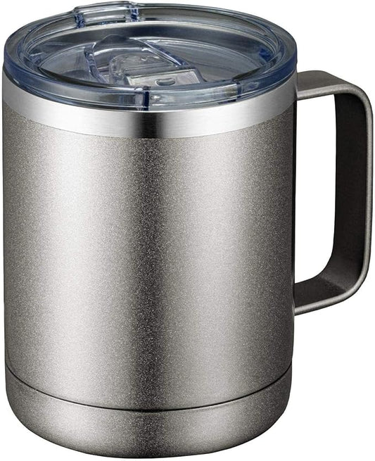 MEWAY 12oz Coffee Mug With Handle and Sliding Lid,Stainless Steel Travel Tumbler Cup with Handle,Double Wall Vacuum Insulated Camping Cup for Hot & Cold Drinks Tea (Cold Grey,Set of 1 by MEWAY