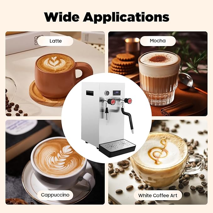 Commercial Milk Frother, 2.1Gal Automatic Steam Milk Foam Machine with LED Display, Multi Purpose Boiling Water Frothing Machine, Electric Steam Milk Foam Maker for Home, Coffee Shop, Milk Tea Shop