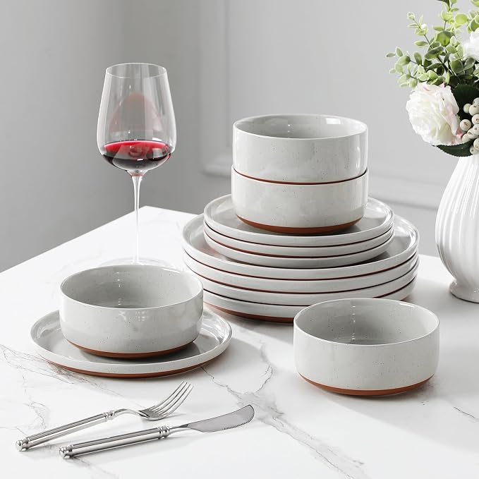 MALACASA Plates and Bowls Sets, 12 Pieces Modern Stoneware Dinnerware Set for 4 Kitchen Dinner Set Ceramic Dishware Dishes Set Microwave and Dishwasher Safe, Grey, Series TARA - Image 7